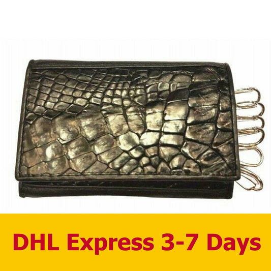 BLACK GENUINE CROCODILE ALLIGATOR SKIN LEATHER KEY CHAINS KEY RINGS MEN'S WALLET