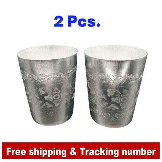 Vintage Silver Aluminum Mug Water Cup Thai Style Drinking Serveware Antique Art