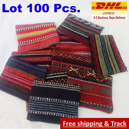 100Pcs Lot Zipper Bag Thai Bag Fabric Purse Wallet Coin Card Women Lady Bulk