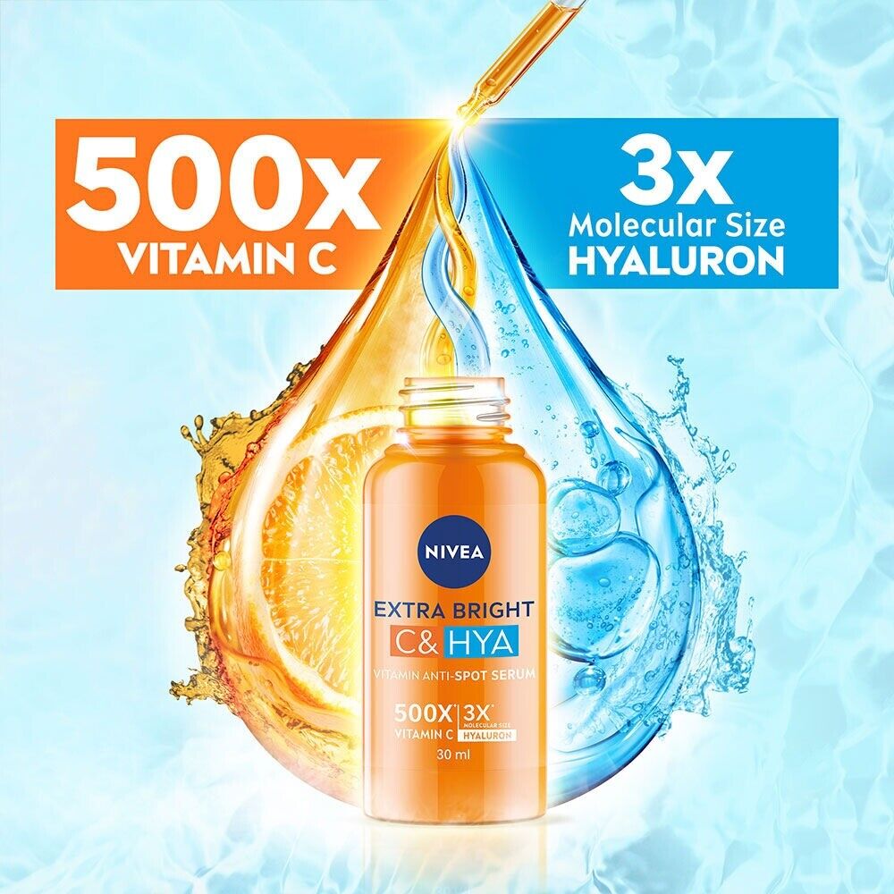 Nivea Extra Bright C & HYA Anti Spots Serum dark spots fade bright skin 30ml.