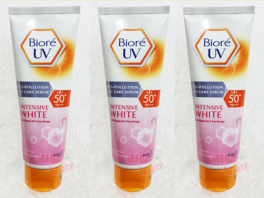 3 x 50ml. Biore UV ANTI-POLLUTION Intensive WHITE Body Care Serum SPF50+ PA+++