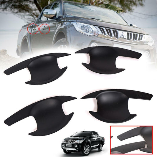 Door Handle Bowl Cover Matte Matt Black 4 Doors Fit Mitsubishi Triton L200 15-18