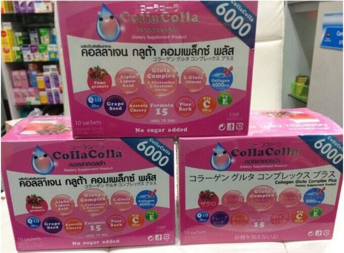 3X CollaColla Collagen Peptide 6,000mg Gluta Powder Drink Nourish Skin Clear