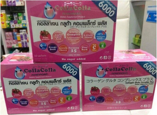 3X CollaColla Collagen Peptide 6,000mg Gluta Powder Drink Nourish Skin Clear