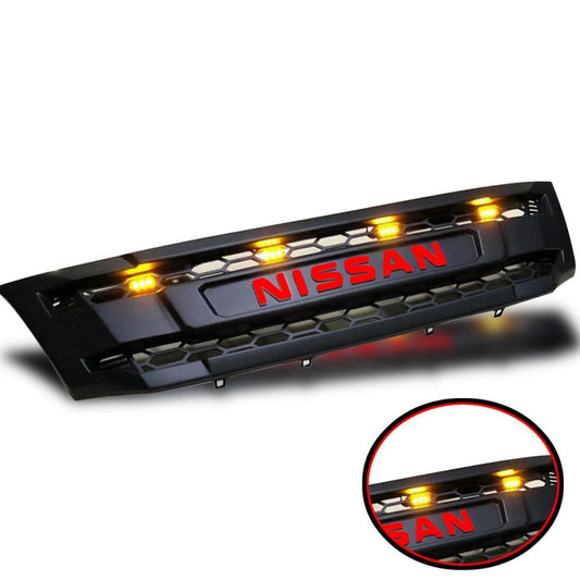 Black Grille Grill 4 Orange LEDs Logo Red For Nissan Navara NP300 D23 2015 16 17