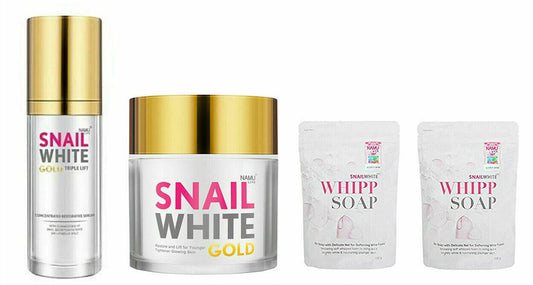 Namu Life Snail White 24K Gold 2 Whipp soap + Gold Cream50ml + Serum50ml Firm