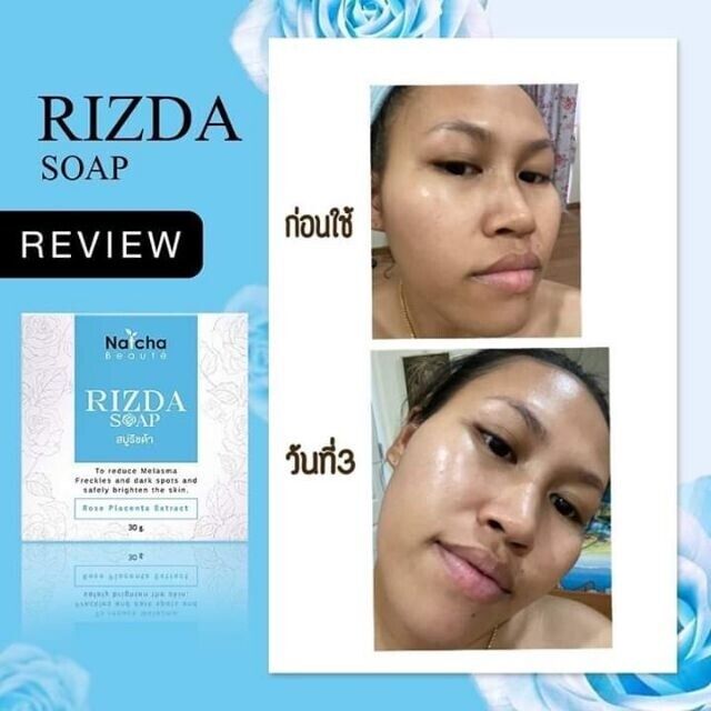 Duo Set Natcha White Serum&Rizda Soap Clear Face Brighten Anti Dull Skin Wrinkle