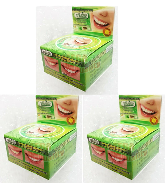 3 x GREEN HERB Natural Herbal Toothpaste Clove Whitening Teeth Antibacteria 25g.