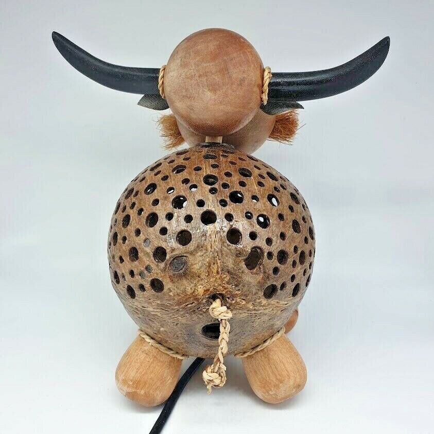 Buffalo Thai Hand Carved Handmade Wooden Crafts Coconut Shell Wood Lamp