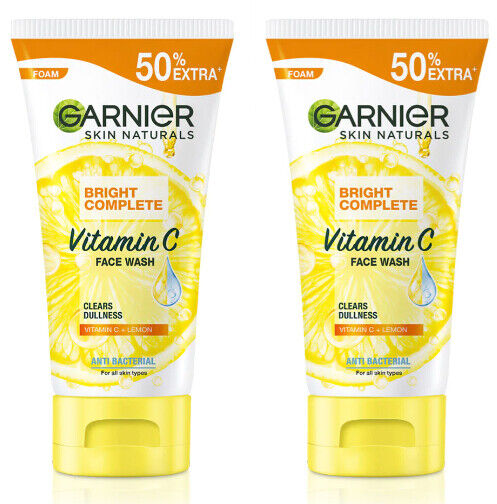 2 x 150ml Garnier Bright Complete Whiten Foam Vitamin C Face Wash Clear Dullness