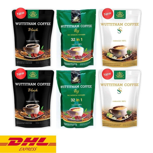 Wuttitham Instant Coffee Mix 32 in 1 + SS White Pack + Black Coffee Helathy SET