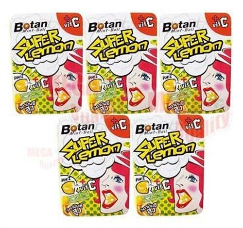 5 x Botan Mint Ball Candy High Vitamin C Delicious Super Lemon Flavor 17.5g