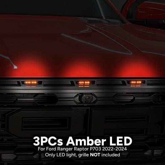 Amber LED Front Grille Running Lights 3PCs FIT Ford Ranger Raptor 2022-2024 PY