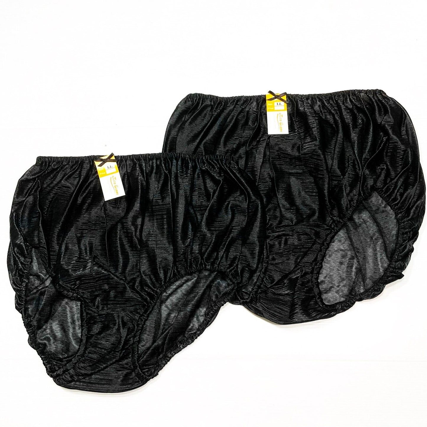 x2 Vintage Panties Nylon Lace Silky Bikini Hi Briefs Knicker Black Underwear LL