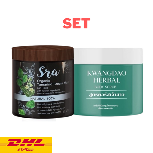 Sra Tamarind Cream Mask +Kwangdao Body Scrub Organic Herbal Bright Skin Set2pcs