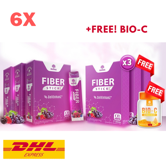 6x MANA Fiber Stick Jelly Detox Slim Skin Healthy No Fat No Sugar +Free Bio C