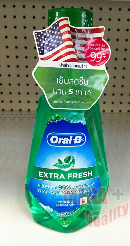 Oral-B Extra Fresh Mouthwash Reduces Bad Breath Cooling Sensation Mint 500ml