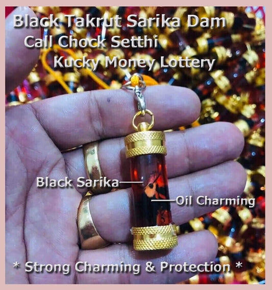 Thai Amulet Chraming Top Black Takrut Sarika Dam Oil Super Lucky wealth Lottery
