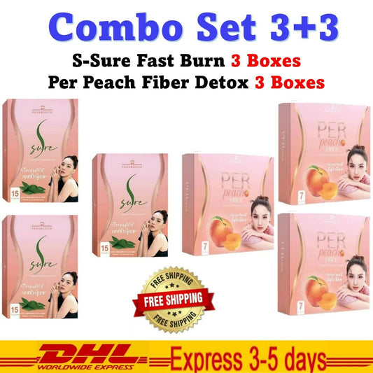 ComboSet S-Sure + Per Peach Fiber Slimming Weight Control Fast Burn Block (3+3)