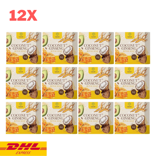 12x Coconut Ginseng Royal Soap Episode Brighten Skin Face Body Soft Smooth 100 g