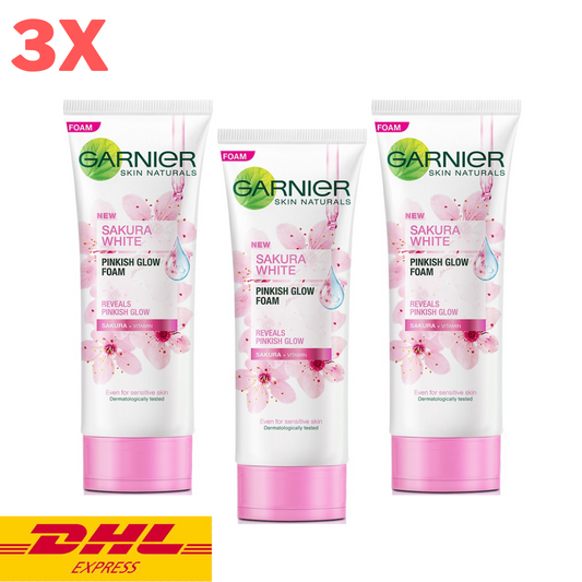 3x Garnier Sakura White Pinkish Glow Foam Facial Cleanser Brightening Skin 100ml