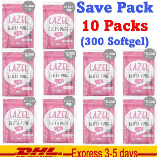 10x Lazel Gluta Pure 15000mg Dietary Supplements Radiance Aura Skin 30 Softgel