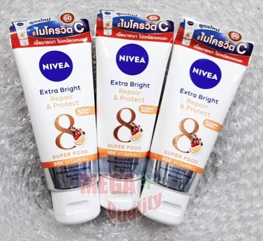 3 x NIVEA BODY LOTION UV SPF 50 BRIGHT SERUM SUPER CELL REPAIR + PROTECT 70 ml
