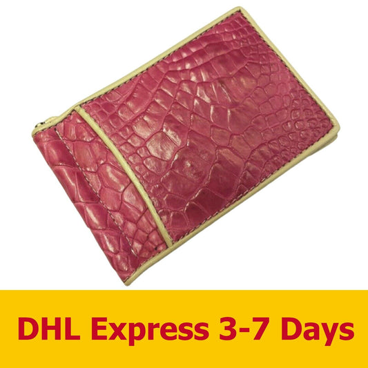 Pink Money Clip Crocodile Alligator Skin Leather Bifold Men Wallets Genuine