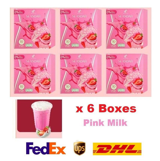 6x Slandar Instant Drink Pink Milk Flavor 0% Sugar Beverage Low Fat Teen Adult