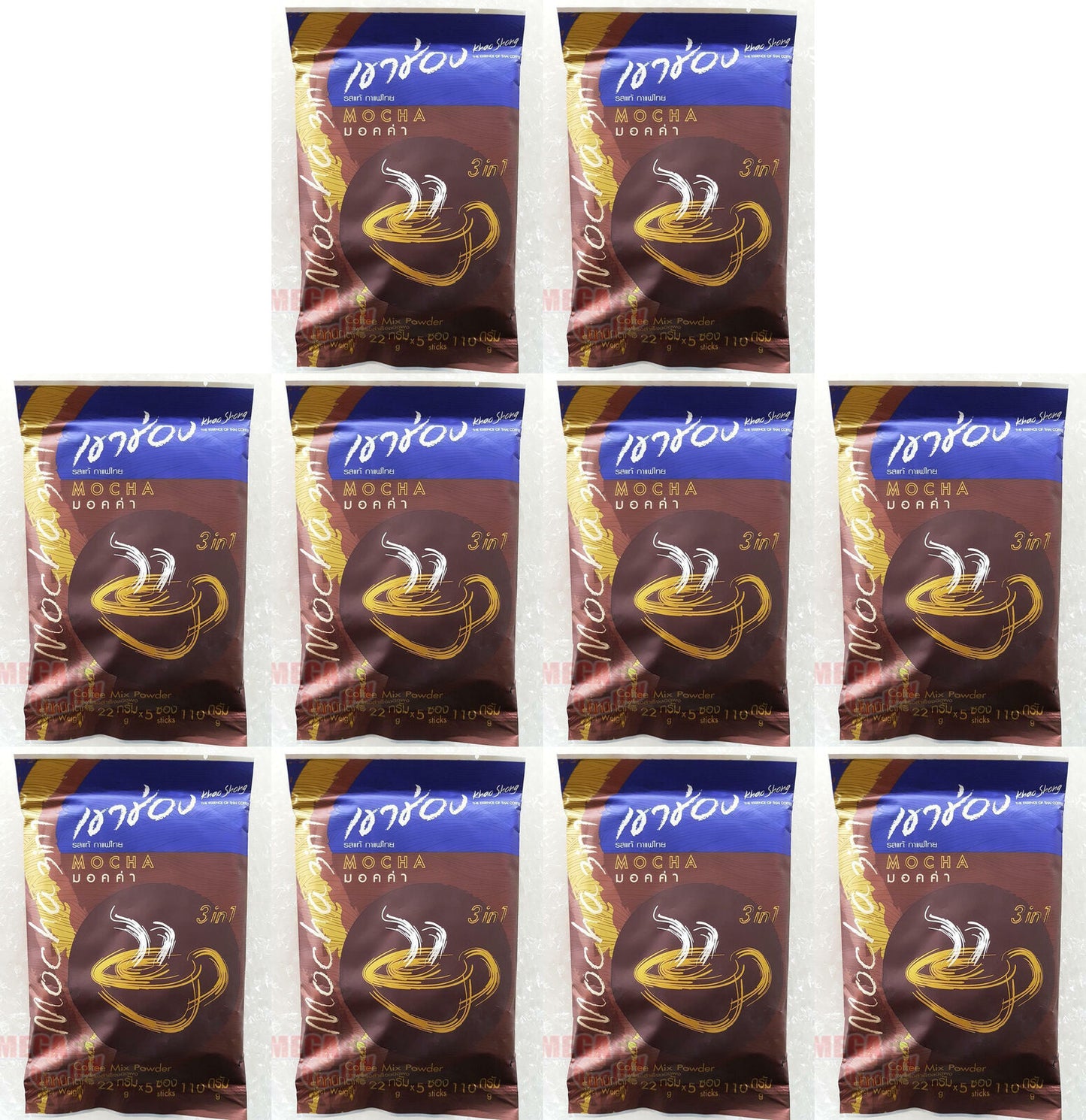 10 x Khao Shong MOCHA Thai Instant Powder Coffee Mix 3In1 Aroma Coffee 5 stick