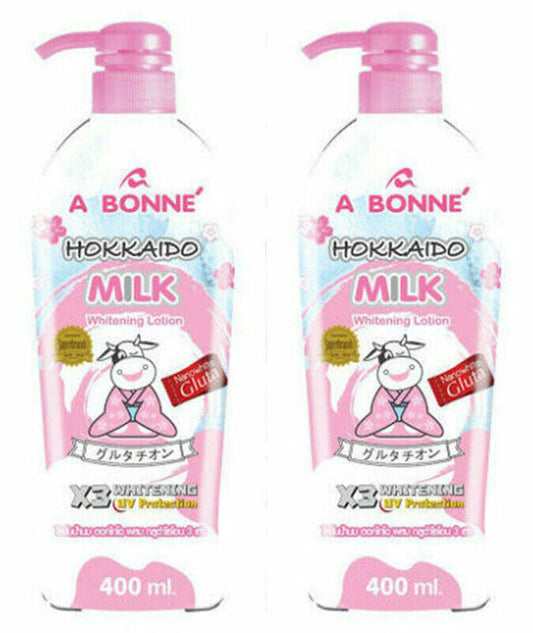 2 x A Bonne Whitening Milk Lotion Hokkaido Body 400 ml.