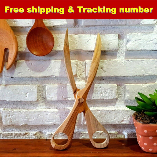 Primitive Wood Salad Tongs for Serving Kitchen Handcraft Scissors Wooden (1x10")