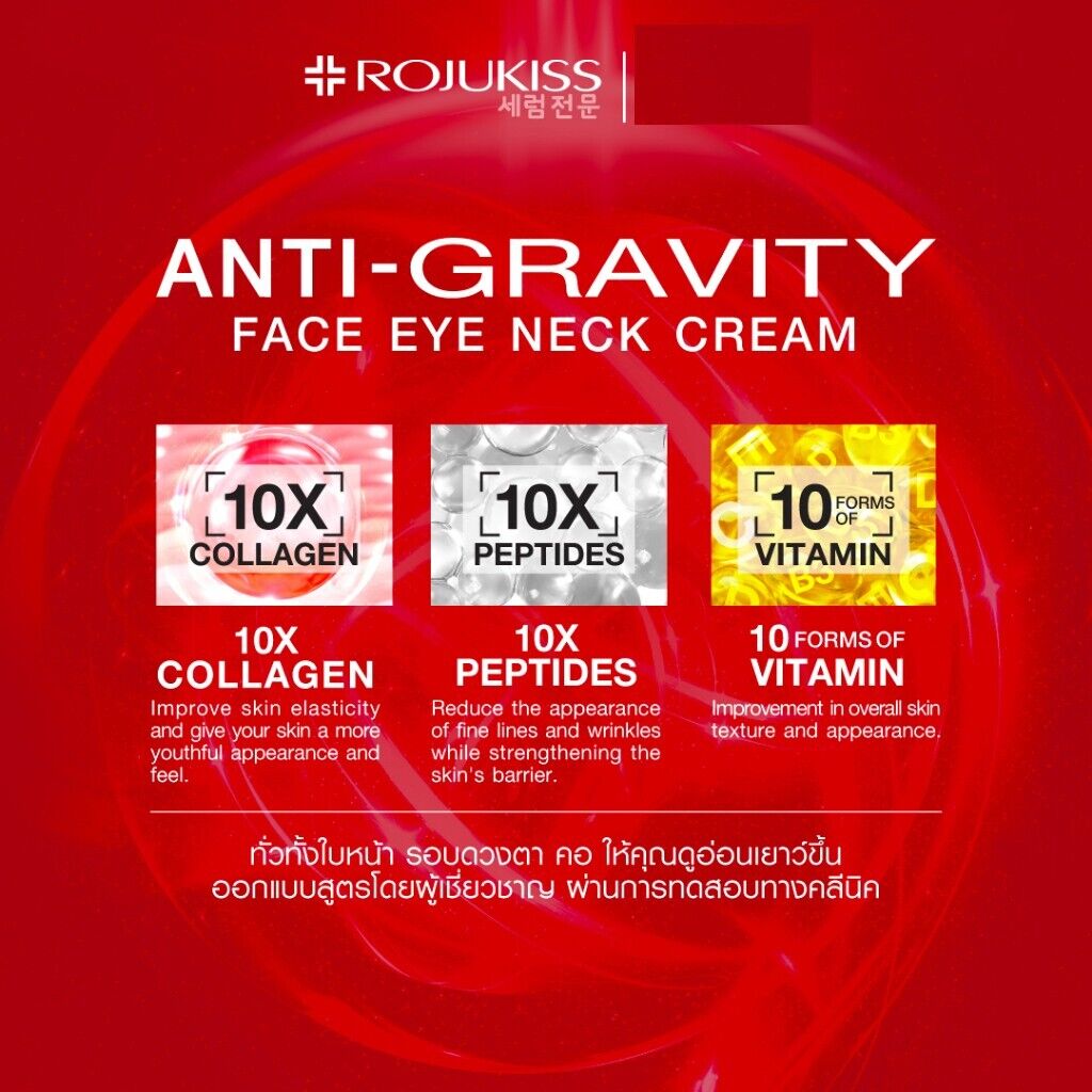 Rojukiss Face Eye Neck Cream Anti Gravity Aging Wrinkles Lifting Firm Skin 30 ml