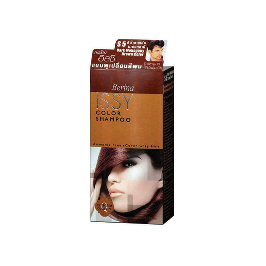 Berina Issy Color Shampoo Gray Hair Cover S5 Dark Mahogany Brown 25 ml