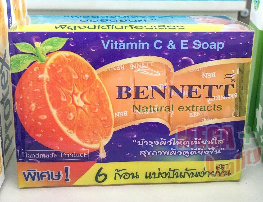 1Box of 6Pcs Bennett 25g Vitamin C+E Bar Soap Natural Extracts Handmade Product