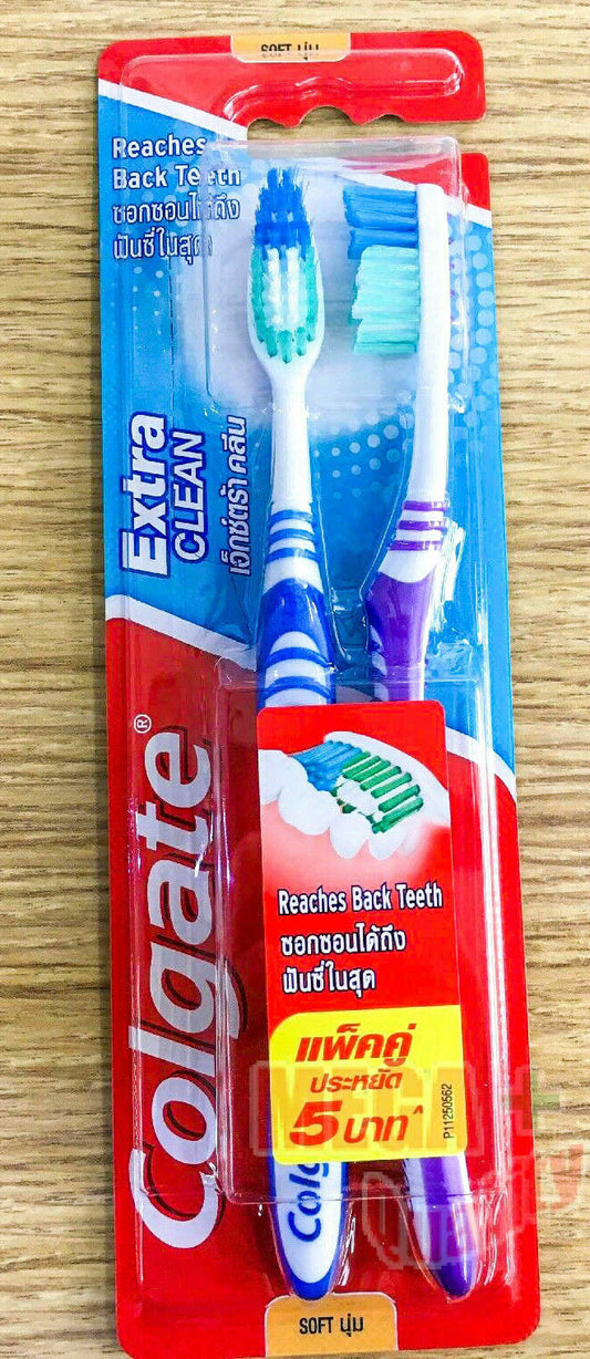 2 pcs Colgate SlimSoft Toothbrushes Extra Clean Reaches Back Teeth Soft