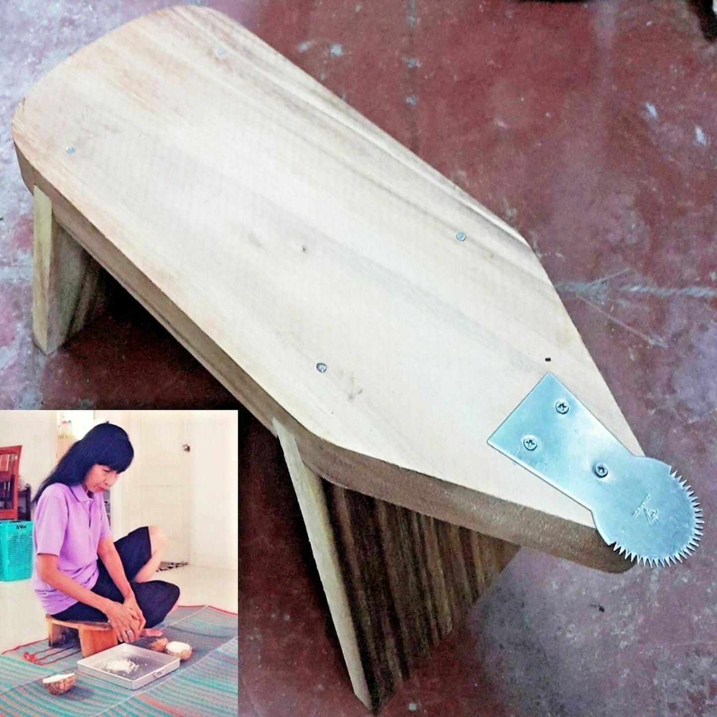 Ancient Coconut Grater Shredder Wood Scraper Thai Food Oil Portable Grinder DHL