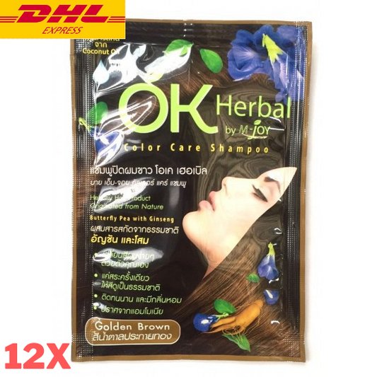 12x OK HERBAL Hair Color Change Dye Shampoo #Golden Brown Ginseng Healthy 30ml