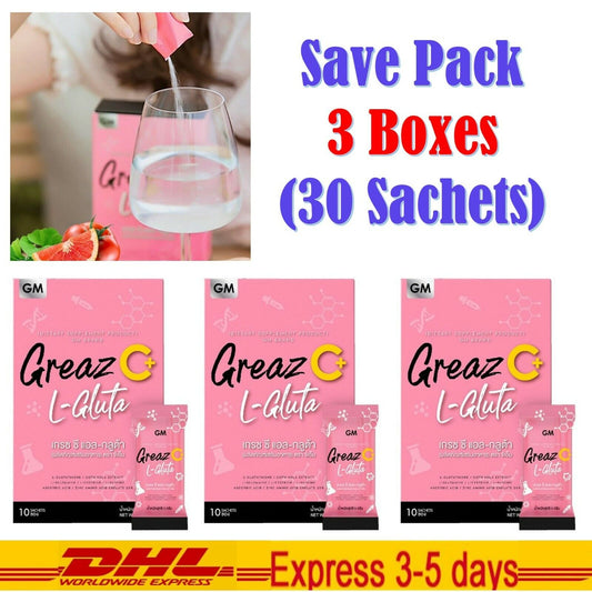 3 x Greaz C L-Gluta Bright & Smooth Skin Acne Disappears Faster Smaller Pores