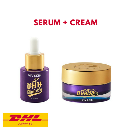 VIV Skin Kamin Gold Serum +Rose Cream Turmeric Reduce Acne Dark Spots (Set2pcs)