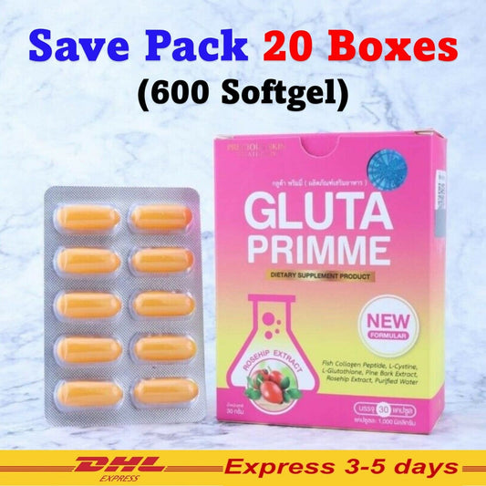 20x Gluta Prime Plus Fast Nano Gluta Radiant Healthy Aura Skin 30 Softgels