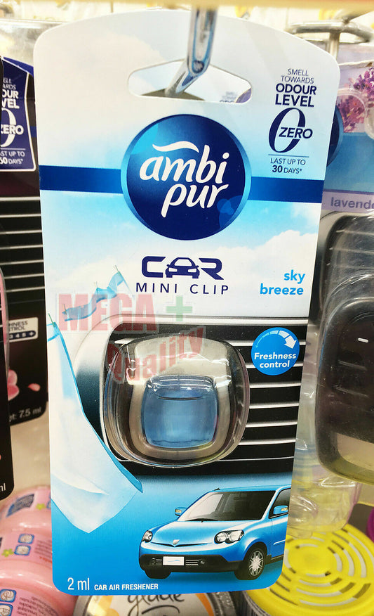 Ambi Pur Car Mini Vent Clip Air Freshener Fragrance Perfume 2ml. # Sky Breeze