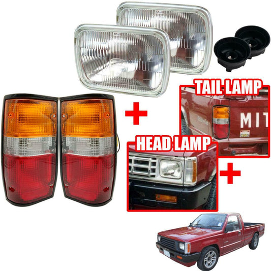Set H4 Halogen Head Lamp Tail Light For Mitsubishi L200 1987-1997 Pickup