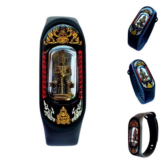 1PC Black Wristband Thao Wessuwan Wealthy Thai Buddha Amulet Giant God Bracelet