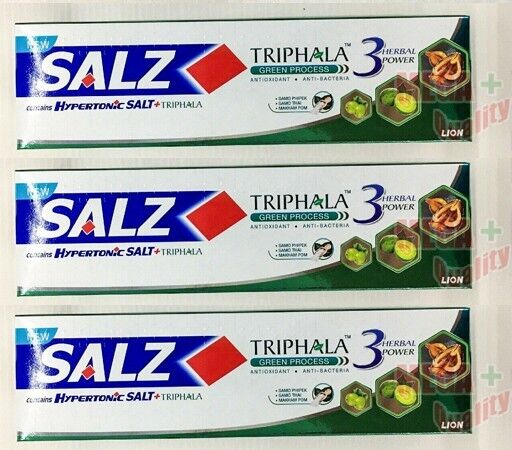 3 x Salz Triphala Green Process toothpaste 3 Herbal Power Hypertonic Salt 90ml.