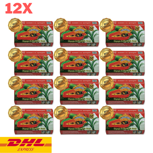 12x Asantee Papaya Rice Milk Soap Bar for Soft Smooth Skin Relax Natural 125 g