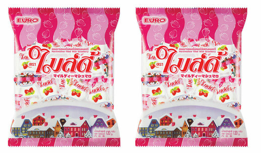 2 x Euro Mildy Strawberry Marshmallow Filled With Strawberry 120 Grams 30 Pieces