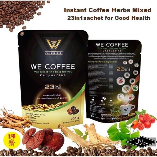 We Coffee Arabica Cappuccino 23 in 1 Herbs Extract Healthy Halal 30 sachets