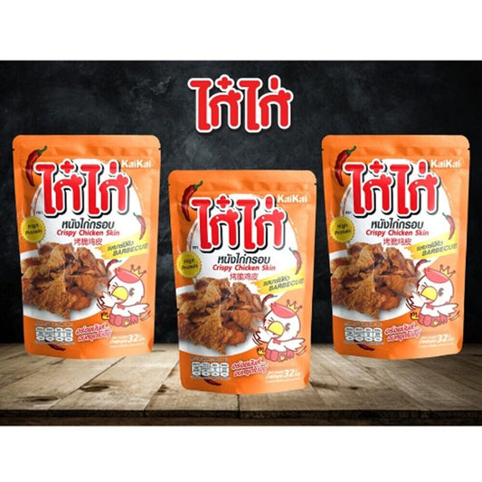 Kaikai Crispy Fried Chicken Skin Thai Snack Barbecue Flavor Spicy Camping 3 bag
