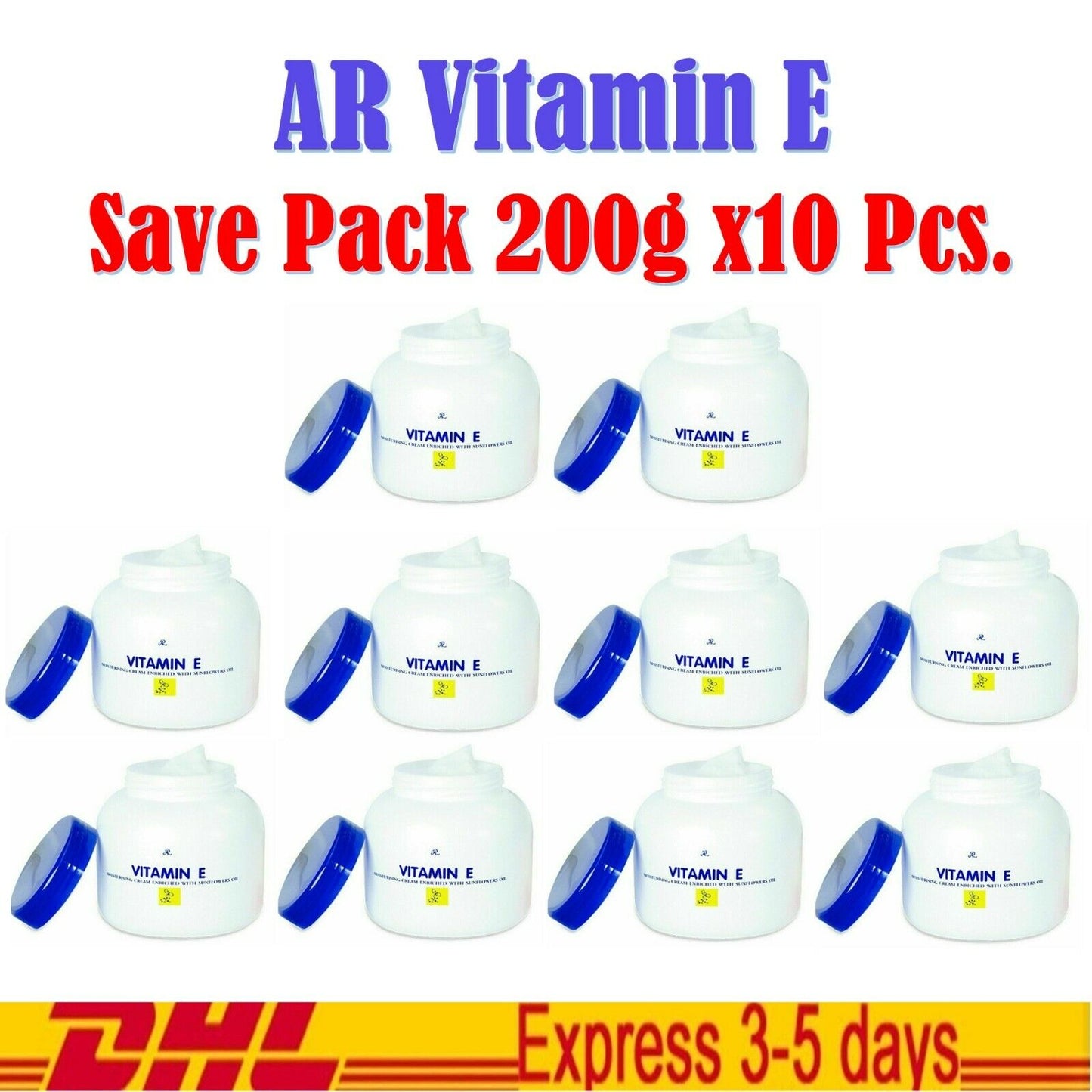 10Pcs.AR Vitamin E Moisturising Cream Enriched With Sunflower Oil Skin Care 200g